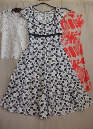 Лляне міді плаття в різнокольоровий  горошок