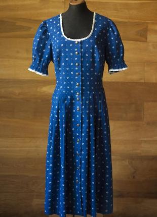 Синя літня вінтажна австрійська сукня в дрібні квіточки міді жіноча rose dirndl, розмір 2xl, 3xl
