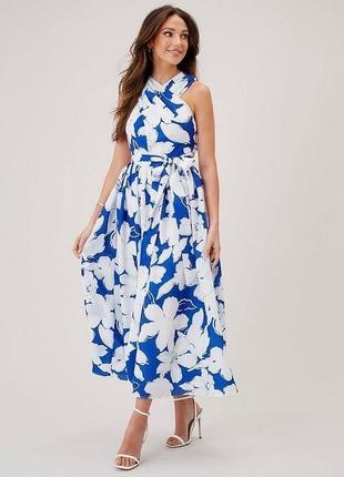 Роскошное брендовое синее макси платье в цветах от michelle keegan л