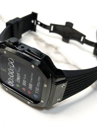 Apple watch 44-45 mm новий, чорний чохол / корпус із силіконовим ремінцем protect & beautify your watch