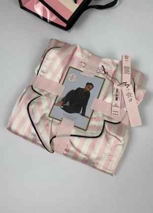 Роскишная сатиновая пижама рубашка, брюки в полоску victoria’s secret