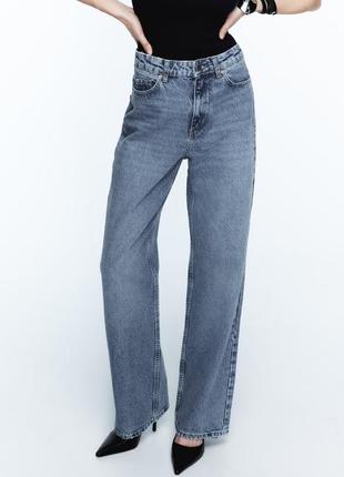 Прямі джинси з високою посадкою від zara, straight fit-full length-high waist, повна довжина, в наявності ✅