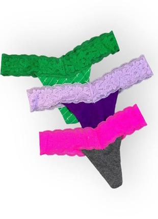 Хлопковые трусики тонг pink wink lace-trim thong panty