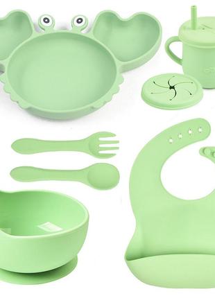 Набір дитячого силіконового посуду 2life краб y3 з 7 предметів зелений v-12016