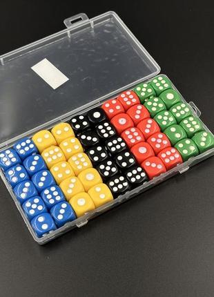 Кубики разнацветние игровые для настольных игр с закругленными углами и с белыми точками, высотой 14 мм2 фото