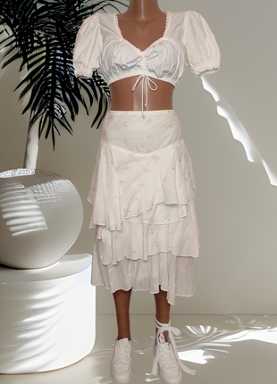 Белая юбка миди 100% cotton богатоярусная асимметричная бренд next