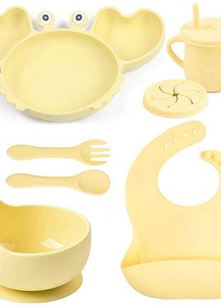 Набір дитячого силіконового посуду 2life краб y11 з 7 предметів жовтий n-12020