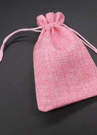 Подарунковий мішечок з мішковини на затяжках. колір рожевий. 10х14см1 фото