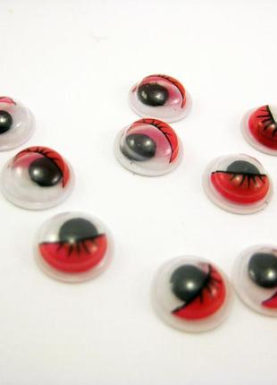 Глаза с ресничками красные 8 мм. для вязаных и мягких игрушек глазки пластиковые для поделок и рукоделия
