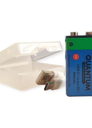 Аккумулятор литий-ионный quantum usb li-ion 9v, 400mah plastic case + type-c кабель, 1шт/уп