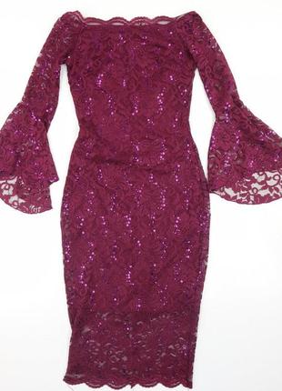 Фиолетовое платье-карандаш из полиэстера, молния с открытыми плечами, расклешенные рукава