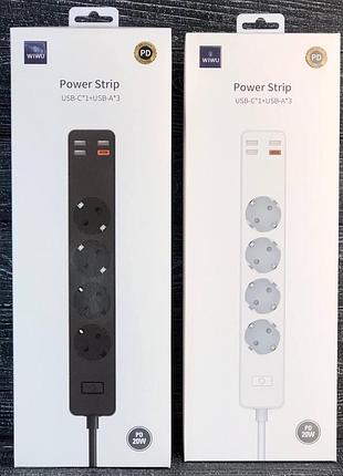 Сетвой удлинитель wiwu 20w smart power strip 4 розетки 220v и 3usb