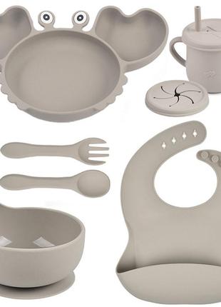 Набор детской силиконовой посуды 2life краб y20 из 7 предметов серый n-12024