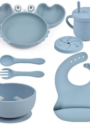 Набір дитячого силіконового посуду 2life краб y21 з 7 предметів блакитний v-12025