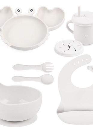 Набор детской силиконовой посуды 2life краб y23 из 7 предметов светло-серый n-12026