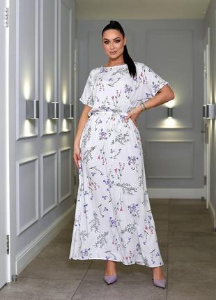 Длинное платье с цветочным принтом с тонким поясом с карманами с разрезами по бокам