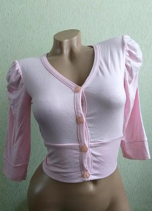 Puls. топ. кардиган. кроп. болеро. батнік. топік. трикотажна блуза. рукави ліхтарики. рукава 3/4. ніжно-рожевий.