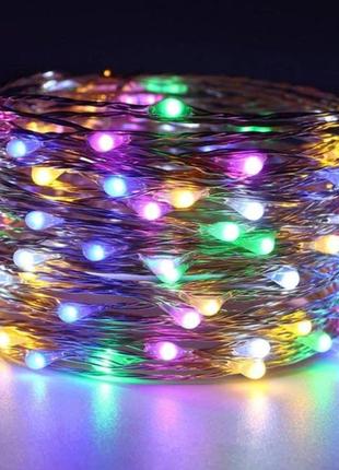 Гірлянда світлодіодна на батарейки 5 метри 50 led ламп типу капля роси різнокольорова
