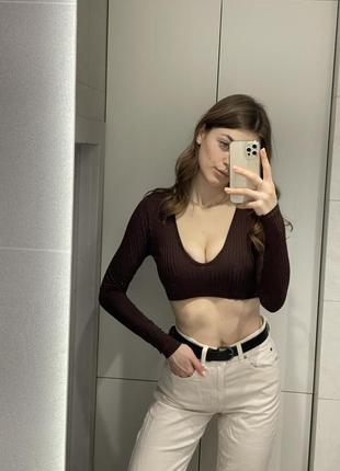 Кроп-топ, коричневий топ, топ з вирізом