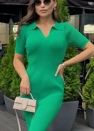 Зеленое платье поло amisu в рубчик платья трикотажное