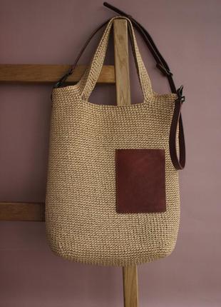 Сумка тоут из рафии и кожи zhdanova bags&home