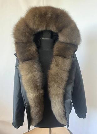 Женский зимний бомбер куртка с натуральным финским мехом песца, водоотталкивающая ветронепродуваемая ткань, 40-60 размеры