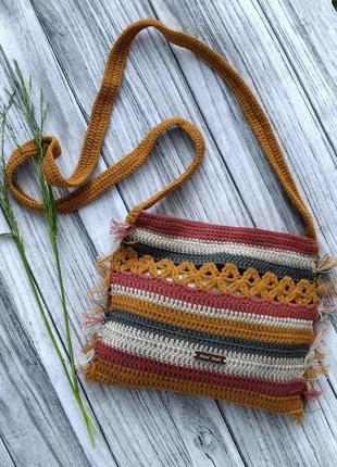 Маленькая вязаная сумка - сумка с длиной ручкой - идея для подарка