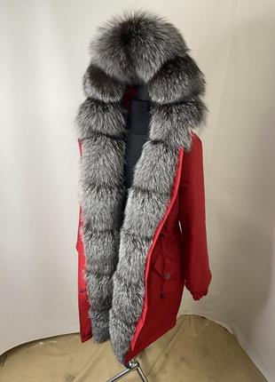 Шикарная женская зимняя парка, куртка, пуховик с натуральным мехом финской чернобурки, 40-60 размеры
