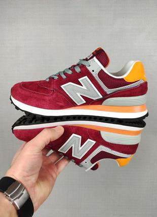 Кроссовки женские подростковые new balance 574 wine&orange10 фото