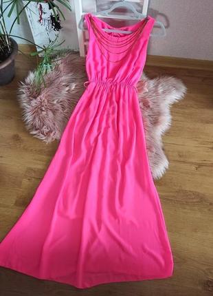 Кислотно розовое платье макси, размер s/m
