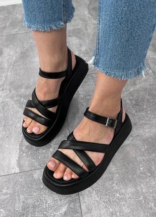 Босоніжки жіночі чорні шкіряні сандалі з натуральної шкіри