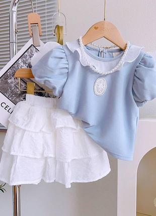 Праздничный нарядный костюм для девочки блуза с воротничком и юбка