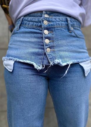 Женские джинсы голубого цвета на пуговицах идеальная посадка джинс коттон