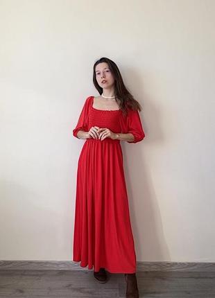 Красное макси платье in the style длинное в пол резинка женская весеннее летнее платье