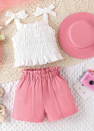 Детский летний костюм шорты топ шляпы