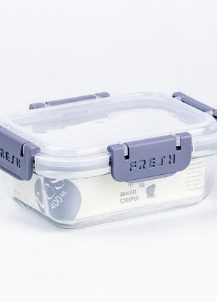 Герметичный ланч бокс 400 (мл) контейнер для еды стеклянный прямоугольный фиолетовый