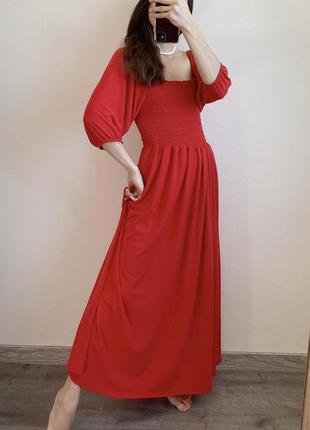 Красное платье макси in the style длинное в пол резинка женская весеннее новое платье
