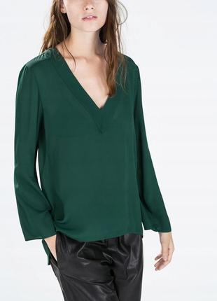 Зеленая легкая вискозная блузка zara