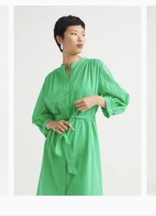 Хлопковое зеленое платье рубашка h&amp;m