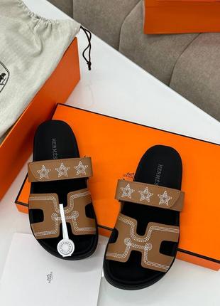 Шльопки шкіряні в стилі hermes chypre sandal сандалі шльопанці шлепки шкіра кожа сланци