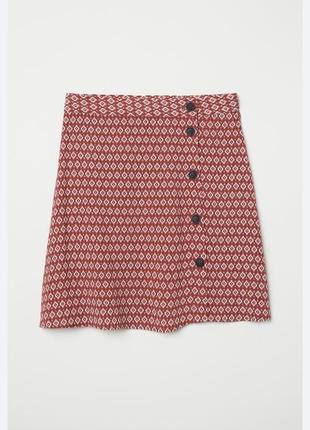 Вискозная юбка h&amp;m коричневая с принтом асимметричная на затин на пуговицах мини натуральная легкая весенняя женская