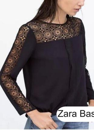 Легка шифонова блуза з мереживом від zara, р.44-46
