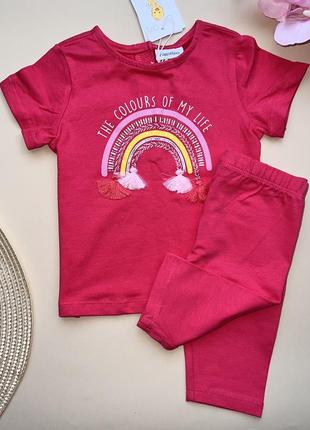 Комплект для девочки:  ⚜️футболка розового цвета с принтом 100% коттон ⚜️ велосипедки рожевого кольо
