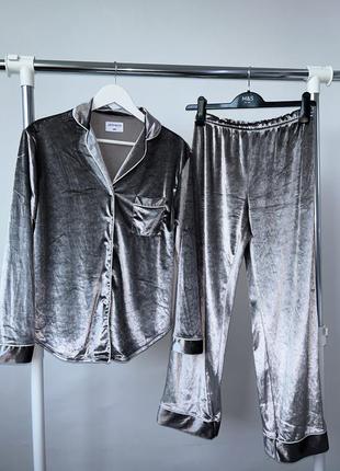 Женская пижама с мраморного велюра серебристая піжама жіноча з мраморного велюру jeff  & co