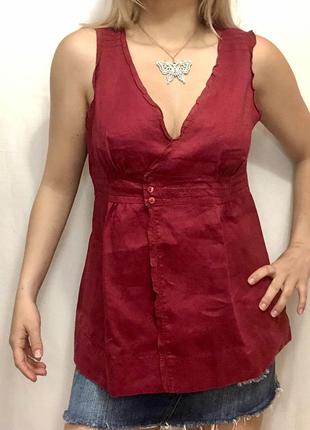 Винтажная красная блуза без рукавов на пуговицах