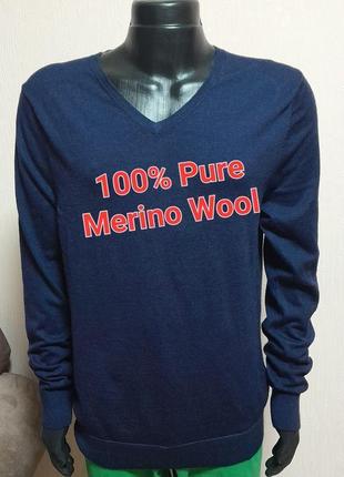 Непревзойденный пуловер синего цвета 100% pure merino wool linea, 💯 оригинал