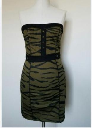 Сукня-бандо колір гакі, принт мілітарі-тигр, нова. xs/s