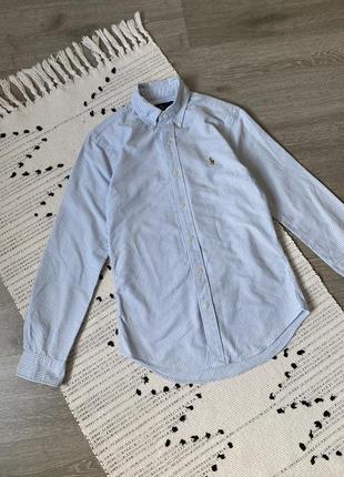 Сорочка ralph lauren slim fit блакитна смугаста у смужку з чоловічого плеча бавовняна натуральна