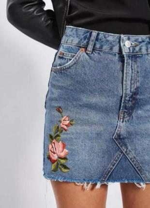 Джинсовая юбка с вышивкой, размер xxs