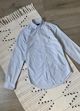 Сорочка ralph lauren slim fit блакитна смугаста у смужку бавовняна натуральна